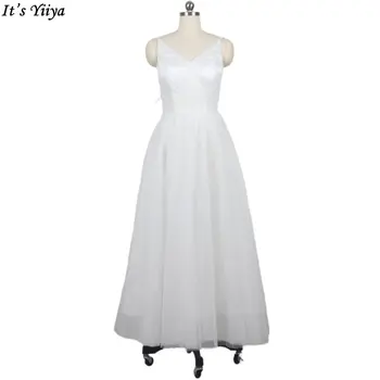 Tai YiiYa Vakaro Suknelė su V-kaklo Spagečiai Dirželiai Rankovių Nėrinių Kulkšnies Ilgis Nėriniai Plius dydis Baltoji Moteris Šalis, Chalatai G008