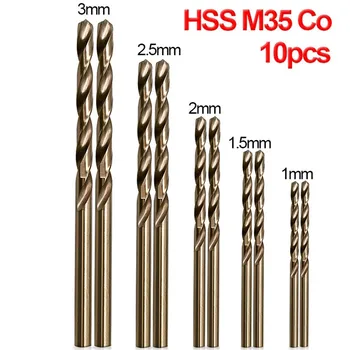 10vnt HSS M35 Kobalto Grąžtas Tiesiu Kotu 1/1.5/2/2.5/3mm, Grąžtai elektrinių Įrankių Priedai Metalo, Nerūdijančio Plieno Gręžimo