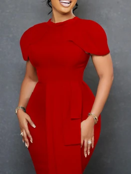 2023 Vasaros Elegantiškas Afrikos Moterų, O-kaklo trumpomis Rankovėmis Poliesteris Raudona Juoda Mėlyna Kelio ilgio Suknelė Afrikos Suknelės Moterims