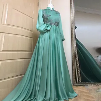 Žalia Maroko Vakaro Suknelės Aplikacijos Oficialų Suknelė Arabų Dubajaus Musulmonų Ilgomis Rankovėmis Caftan Promenadzie Suknelė Moterims, Suknelės, Šaliai