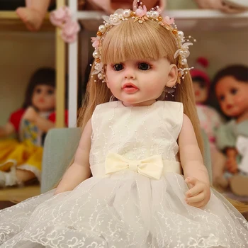 55cm Kūdikis Reborn Visą Silikono BodyGold Ilgi Plaukai Realus Cute Lėlės Princesė Bamblys Bebe Už Vaikas, Gimtadienio Dovana Vonios Žaislas