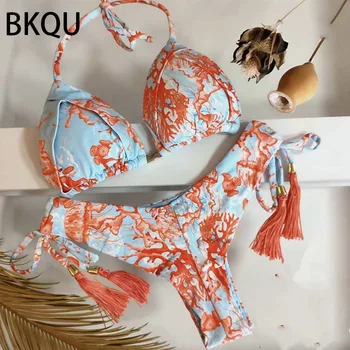 BKQU 11 Spalvų Kostiumėliai, Thong Micro Bikini Nustatyti Vasaros Kaklaraištis Juosmens Moterų maudymosi kostiumėlį 2023 Spausdinti Maudymosi Kostiumą, Brazilijos Push Up Biquini