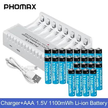 PHOMAX 8-Slot Protingas AA/Aaa tipo Ličio Baterijų Kroviklis su Pastovaus Slėgio 1,5 V AAA 1100mWh Li-ion Baterija