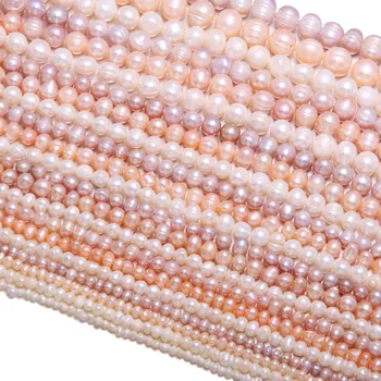 Natūralūs Gėlavandenių Perlų Karoliukai, Aukštos Kokybės ne didesnis kaip 36 cm Apvalios Formos Punch Prarasti Karoliukų, skirta 