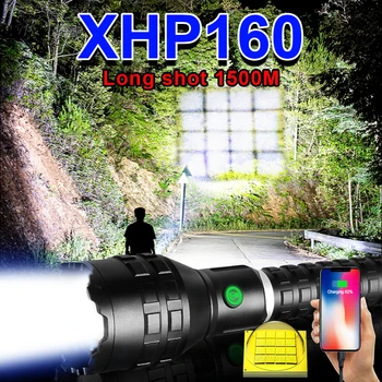 Didelės Galios LED Žibintuvėlis 2023 NAUJAS XHP160 Itin Galingas Žibintuvėlis Flash Žibintai Su USB Įkrovimo Kempingas Lanterna avantiūra 1500M