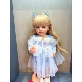 55CM Betty viso Kūno Silikono Minkšta Atgimsta Bamblys Princesė su Ilgi Šviesūs Plaukai, Mėlynos spalvos Suknelė Tikroviška Nekilnojamojo Baby Doll