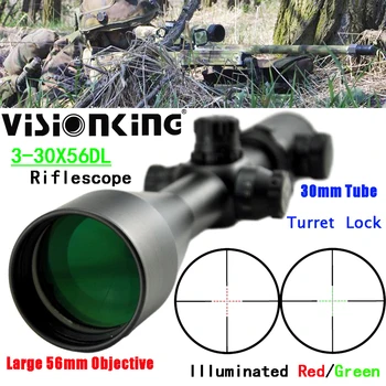 Visionking 3-30x56 Trajektorija Užraktas Medžioklės Riflescope High Power Side Dėmesio Optinį Taikiklį .22 .50 Su Žiedu skėtį nuo saulės Gaubtai