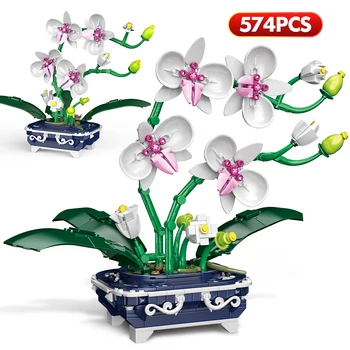 574PCS Mini Orchidėja, Vazoninių Augalų Modeliavimo Gėlių Blokai Draugais Orchidėja Plytų Namas Dekoravimas Žaislus Vaikams Dovanos