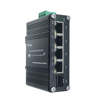 Pramonės Gigabit Pluošto PoE+ Switch 4 Prievadų 10/100/1000Base-T prievadais ir 1 100/1000Base-X Ethernet SFP Pluošto Switch PoE
