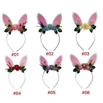 Easter Bunny Ears Gėlių Ekrano Užsklandą Blizgančiais Hairbands Velykų Šalis, Plaukų Puošimas