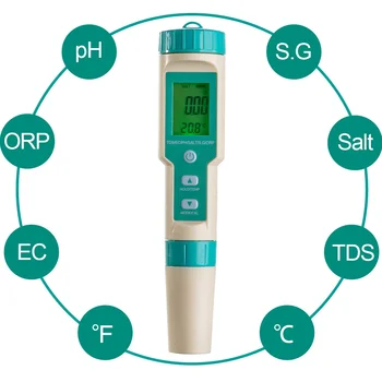 Kinija gamykla vandens pH testeris 7 in 1 tds/eb/druskingumą/orp matuoklis temperatūros testeris