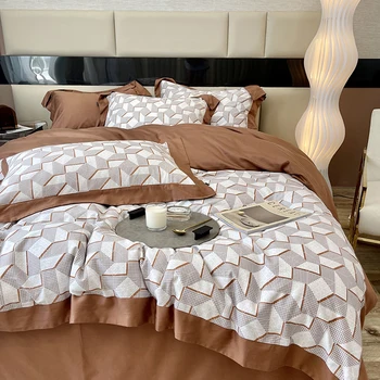2023 naujas keturių dalių patalynės mados medvilnės dvigubai buitinių lova lapas antklodė padengti sujungimas dizaino patalynės juostele atitikimo kavos