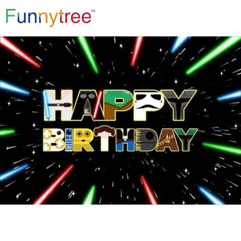 Funnytree Kosmoso Laimingas Gimtadienio Žvaigždžių Fone Juodas Dangus Lazerio Animacinių Filmų Vaikams, Kūdikių Dušas Reklama Photophone Fone