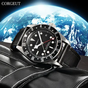CORGEUT 41mm Didelė Prabanga Verslo Kelionę vyriški Laikrodžiai GMT Mechaninė Automatinė Safyro Stiklas Dual Laiko Juostos Laikas Žiūrėti Žmogui