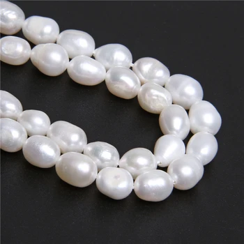 Baltos, ovalo formos perlų gija pigūs pearl granulių didmeninės nekilnojamojo gėlo vandens lašas perlų karoliukus, gamtos didelė anga perlai 7-8mm papuošalai 