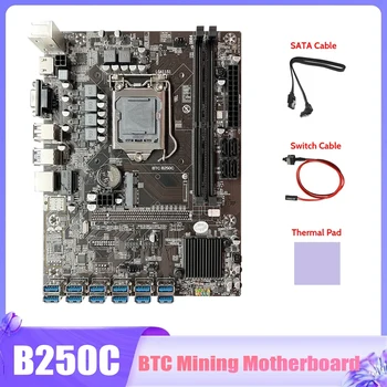 B250C BTC Kasybos Plokštė+SATA Kabelis+Switch Kabelis+Šiluminę Pagalvėlę 12X PCIE Su USB3.0 GPU Lizdas LGA1151 Miner Plokštė
