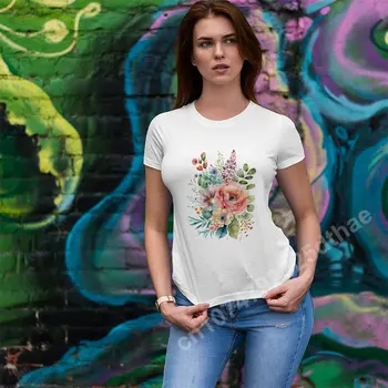 Gėlių T-shirt Moterims, Mados Derliaus Streetwear Vasara O-kaklo trumpomis Rankovėmis Negabaritinių T Laisvi Marškinėliai Atsitiktinis Marškinėlius Moterų Tee Viršų
