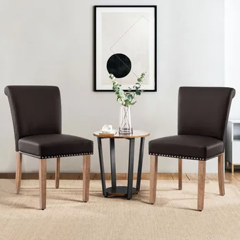 Subrtex Odos Minkšti baldai, Valgomojo Kėdės su Nailheads ir Medžio masyvo Kojos, 2, Ruda valgomojo kėdės