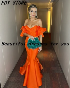 FDY Parduotuvėje Seksualus Undinė Oranžinės spalvos Satino Prom Dresses nuo Peties Saudo arabų Moterų Vakare Chalatai Šalis Suknelė