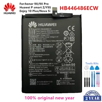 Hua Wei 100% Originalus HB446486ECW 4000mAh Baterija Huawei P smart Z/garbės 9X/garbės 9X Pro/Nova5i/Mėgautis 10 Plius Baterijas+Įrankiai