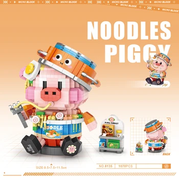 Juokingas ANIMACINIŲ filmų Kiaulių Vaizdo Micro Deimantų Kūrimo Bloką Trumpąją Makaronai Piggy Nanobricks Švietimo Žaislai Vaikams Dovanos