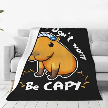 Capybara Nesijaudinkite Būti Capy Antklodė Padengti Kawaii Gyvūnų Vilnos Mesti Pledai, Miegamasis, Sofa-Nešiojamų Minkštas Šiltas Bedsprea
