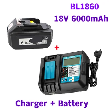 Originalus BL1860 Įkrovimo Baterija (akumuliatorius 18 V 6000mAh Ličio jonų už 18v Baterija BL1840 BL1850 BL1830 BL1860B+ 4A Įkroviklis