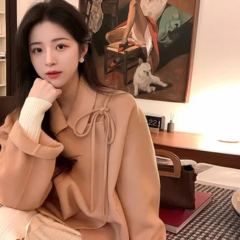 Korėjos Stiliaus Elegantiškas Moterų 100% Vilnos Striukė Viršutiniai drabužiai Saldus Ponios Konkursą Rudenį, Žiemą dvipusis Kašmyro Paltai Vintage Drabužių