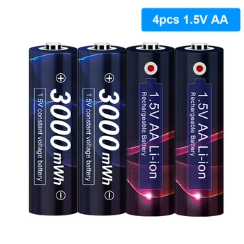 AA 1,5 V Įkrovimo Baterija (akumuliatorius 3000mWh Baterijos AA 1,5 V Li-ion Baterija laikrodžiai, pelės, kompiuterių, 1,5 V AA Įkraunamos Baterijos AA