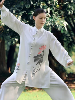 Unisex Chi Uniformas Kung Fu Drabužių Kovos Menų Drabužius Rankomis dažyti Wu Shu Naudotis Dėvėti Sporto Rinkinį Moterims, Vyrams Lotus