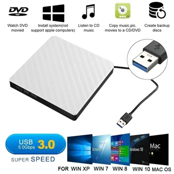 Nauja Stiliaus Baltos spalvos Išorės USB3.0 DVD RW / CD Rašytojas Slim Drive įrašymo įrenginys Reader Žaidėjas Lovelio Tipo PC Nešiojamas kompiuteris