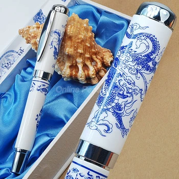 Jinhao Išskirtinį Dragon Mėlynos Ir Baltos spalvos Porceliano Roller Ball Pen JR882