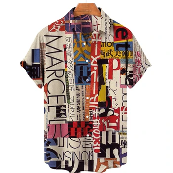 2023 Vasaros spalvinga vyriški marškiniai Grafiti Spausdinti 3D Havajų vieną mygtuką linija trumpomis rankovėmis vyriški laisvi marškinėliai