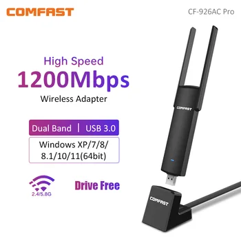 Comfast Dual Band 2.4 G, 5 ghz 1200Mbps Belaidžio Tinklo Kortelė Nemokamai Ratai AC WiFi Adapteris su 1.2 M USB3.0 Ilgiklis Bazės