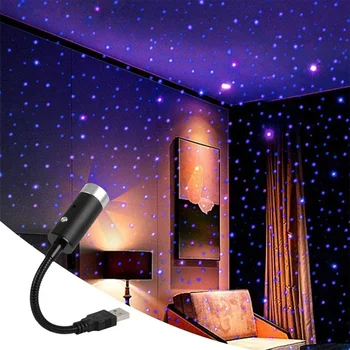 Nešiojamų Mini Dekoratyvinė Lempa LED USB Reguliuojamas Vestuvių Automobilio Salono Lubų Dekoro, Stogo Star Projektorius Projekcija Šviesos Naktį