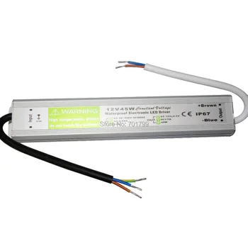 12V/3.75 A/45W IP67 atsparus vandeniui režimų perjungimo LED maitinimo šaltinis;AC90-250V įvestis;dydis:230*35*25mm