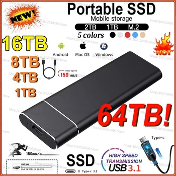 Nešiojamų SSD 64TB hd 4tb M. 2 Mobiliojo Kietojo Disko USB3.1 Didelės spartos Standųjį Diską, Išorinį Standųjį Diską, nešiojamieji kompiuteriai/desktop/telefonai